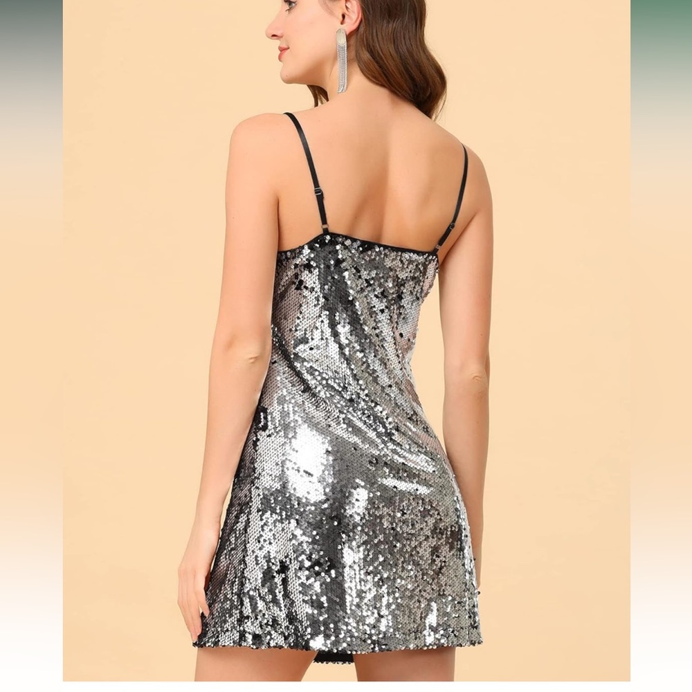 Allegra K Silver Sequin Mini Dress - Picture 7 of 8